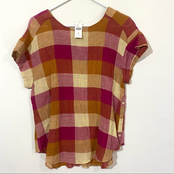 NWT Anthropologie Isabella Sinclair Posey Plaid Top Pink Rose Medium - Picture 2 of 8